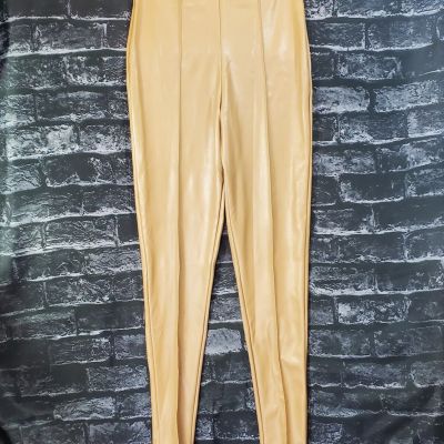 Pretty Little Things Pleather Leggings Womens Size 4 Tan Beige Shiny